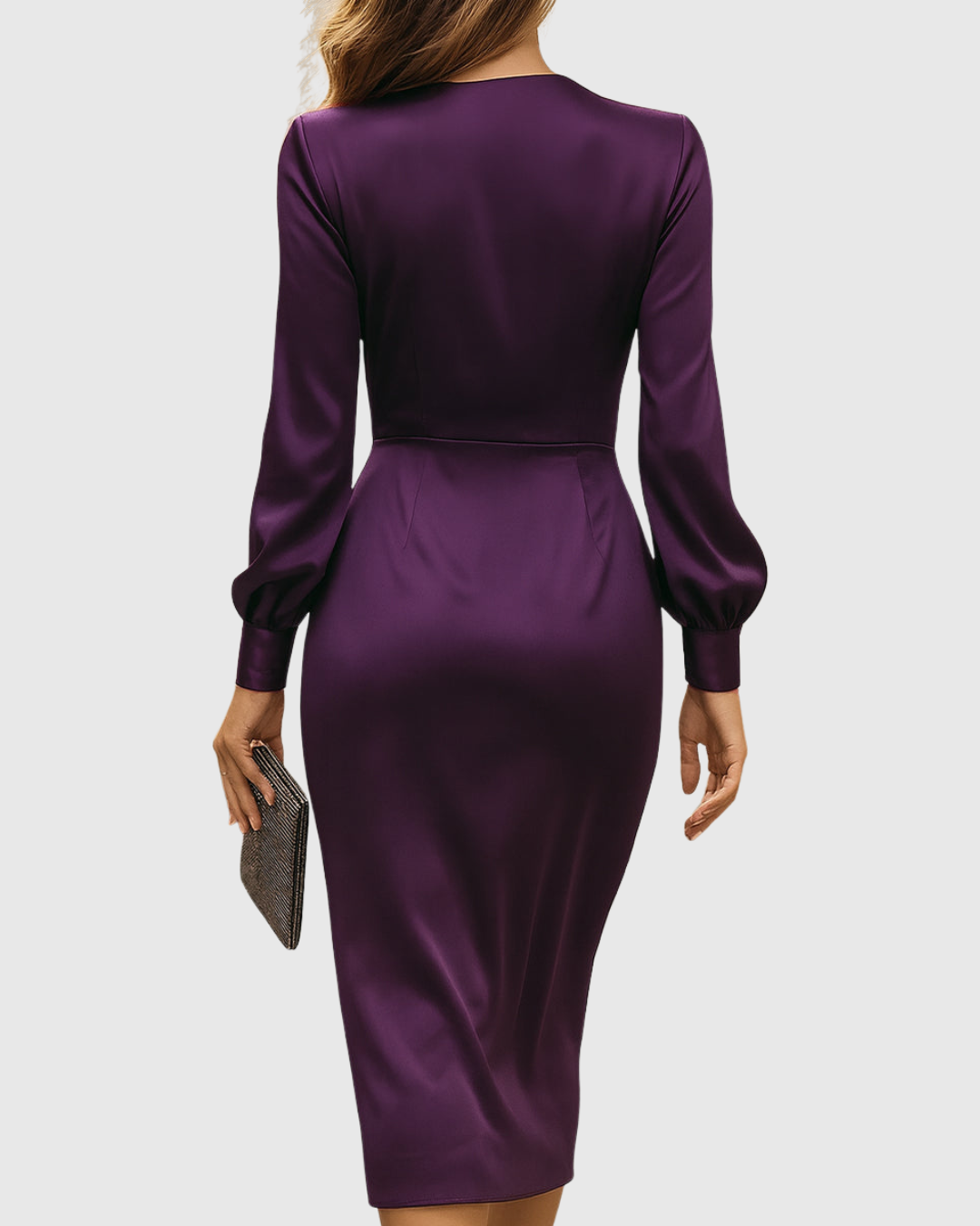 Cerelia | Women's Deep Plum Satin Wrap Midi Dress