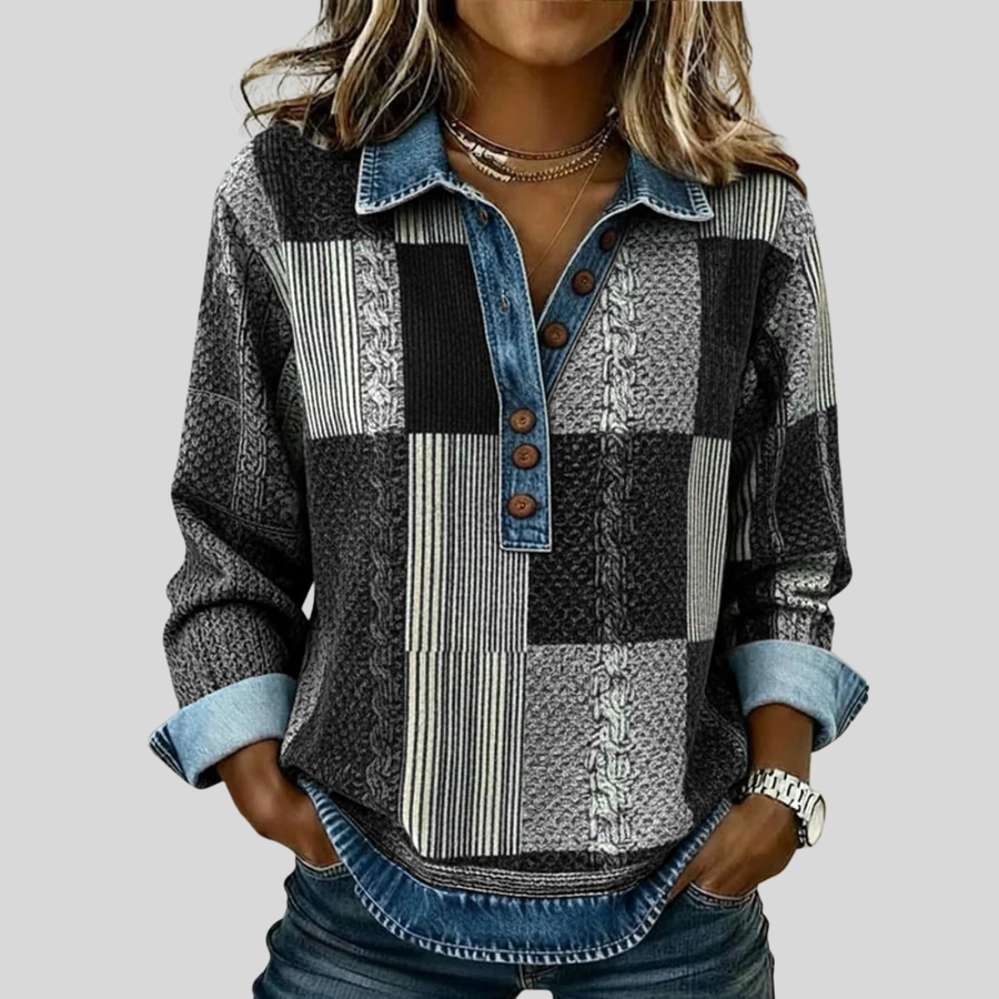 DELACROIX | Pull Patchwork Effet Denim pour Femme Sylvie