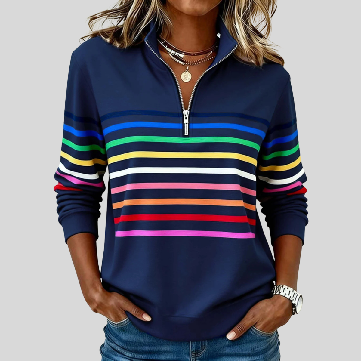 DELACROIX | Sweat Zippé Rayures Multicolores pour Femme Nathalie