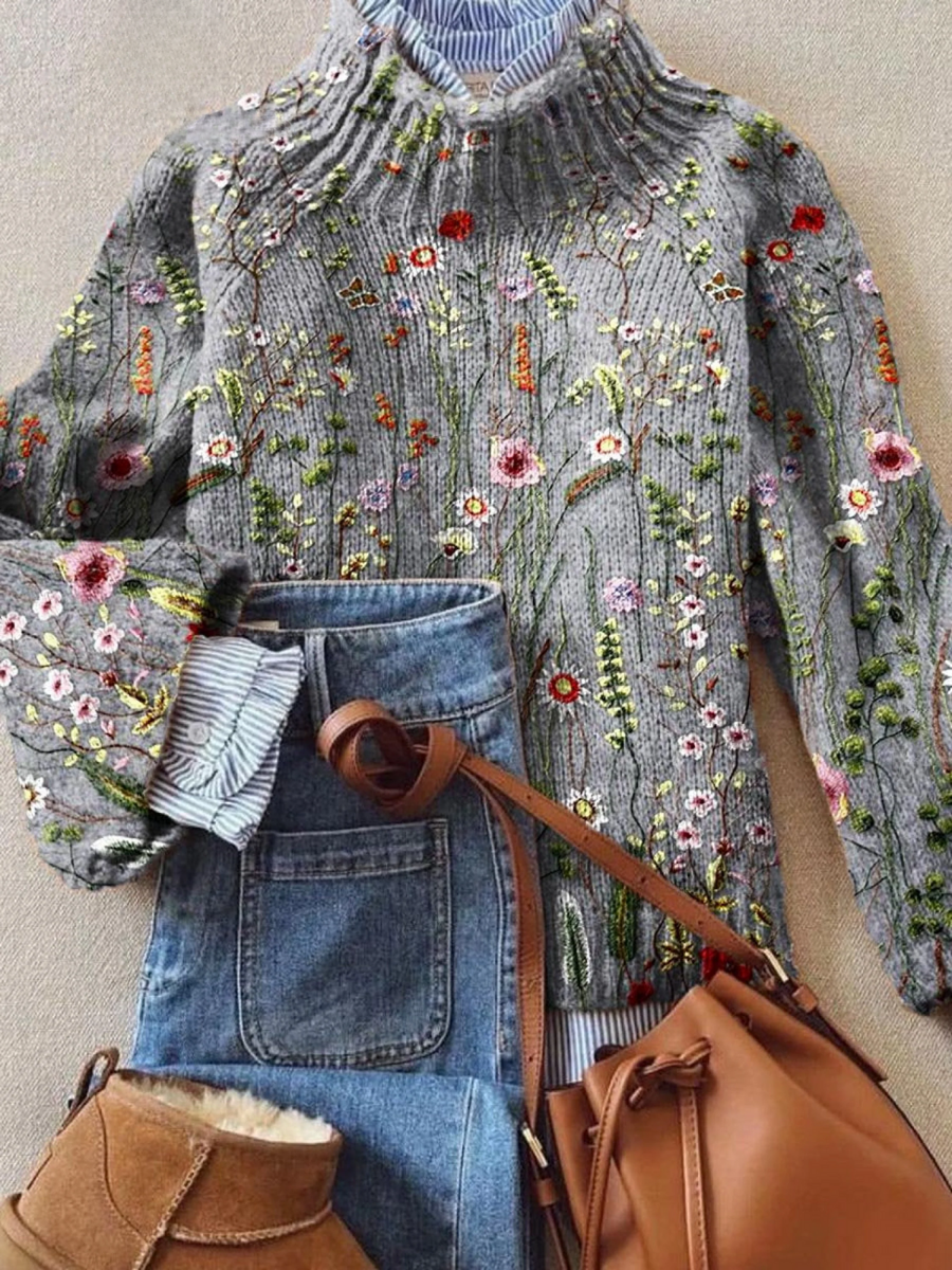 Maurine | Pull Vintage en Maille à Fleurs