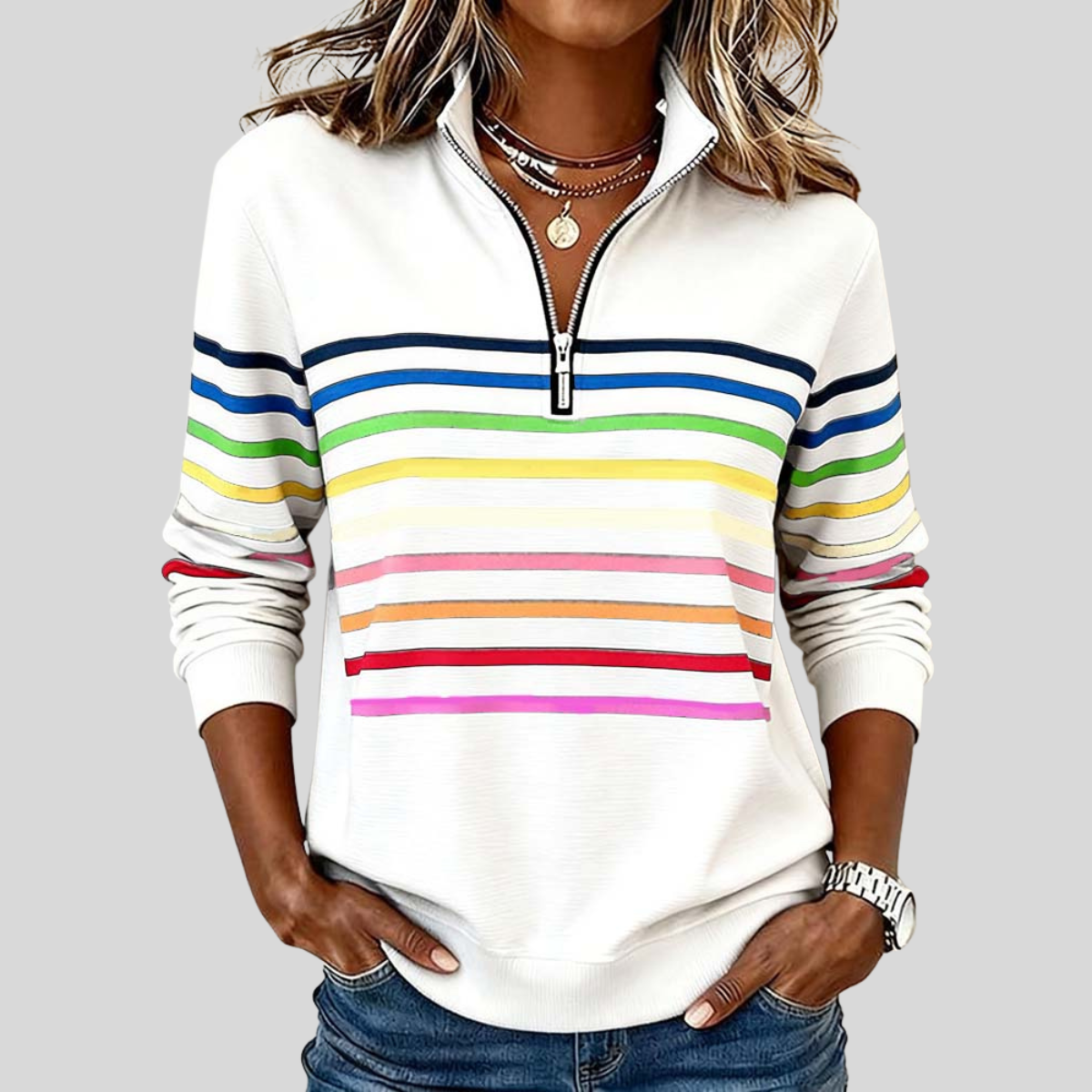 DELACROIX | Sweat Zippé Rayures Multicolores pour Femme Nathalie