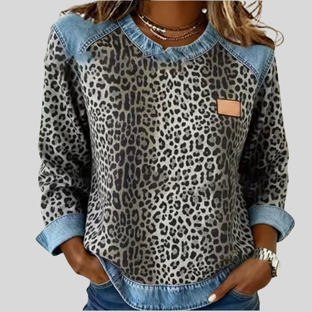 DELACROIX | Sweat Léopard Effet Denim pour Femme Marie