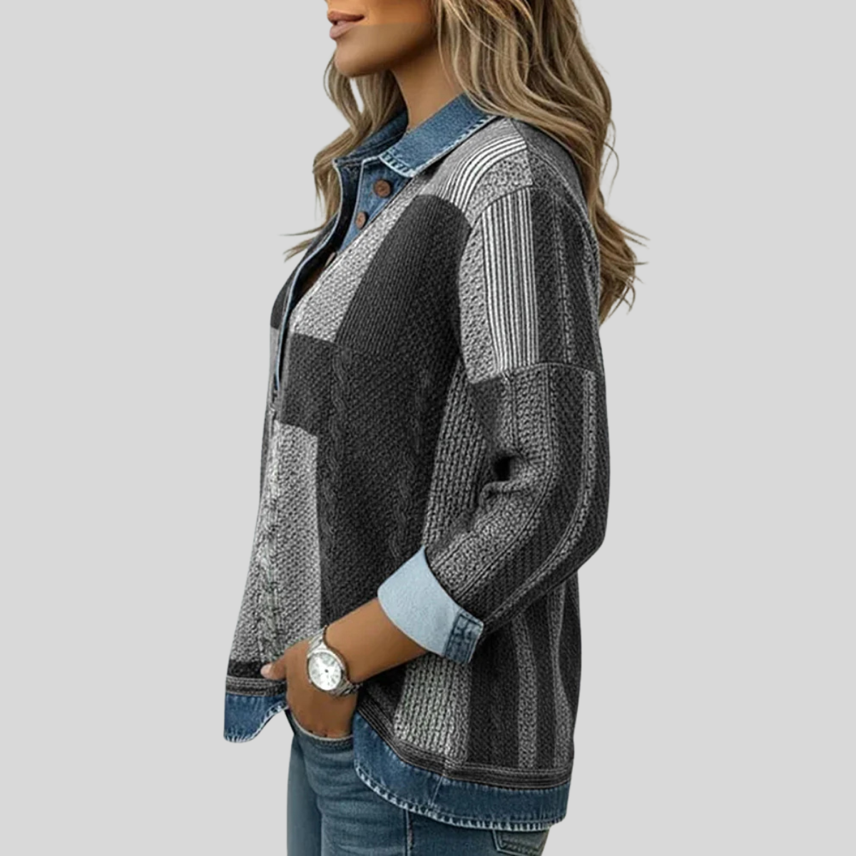 DELACROIX | Pull Patchwork Effet Denim pour Femme Sylvie