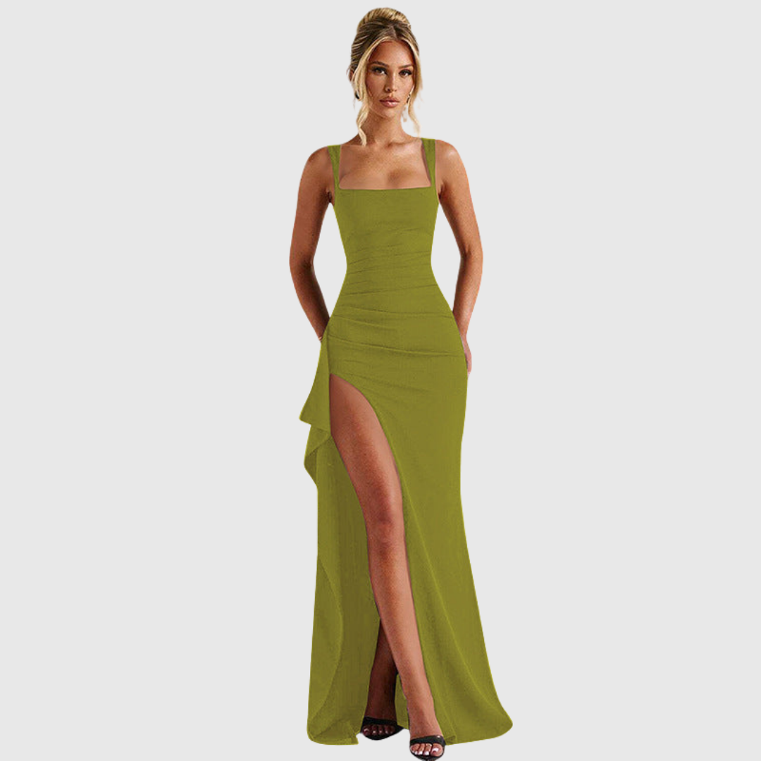 Cell | Women's Elegant Formal Slip Maxi Dress With Open Back