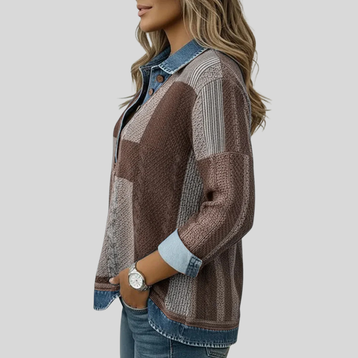 DELACROIX | Pull Patchwork Effet Denim pour Femme Sylvie