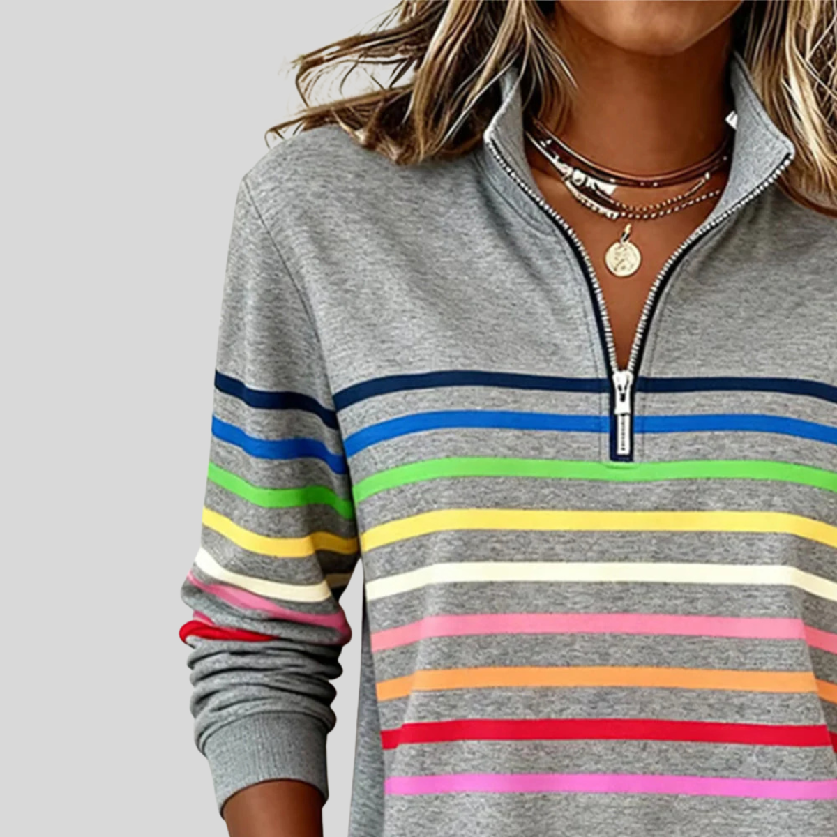 DELACROIX | Sweat Zippé Rayures Multicolores pour Femme Nathalie