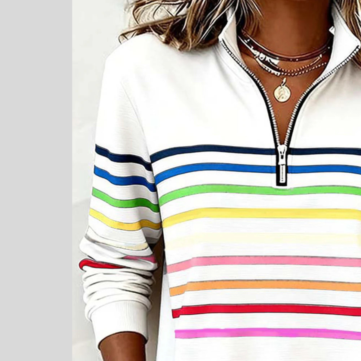 DELACROIX | Sweat Zippé Rayures Multicolores pour Femme Nathalie