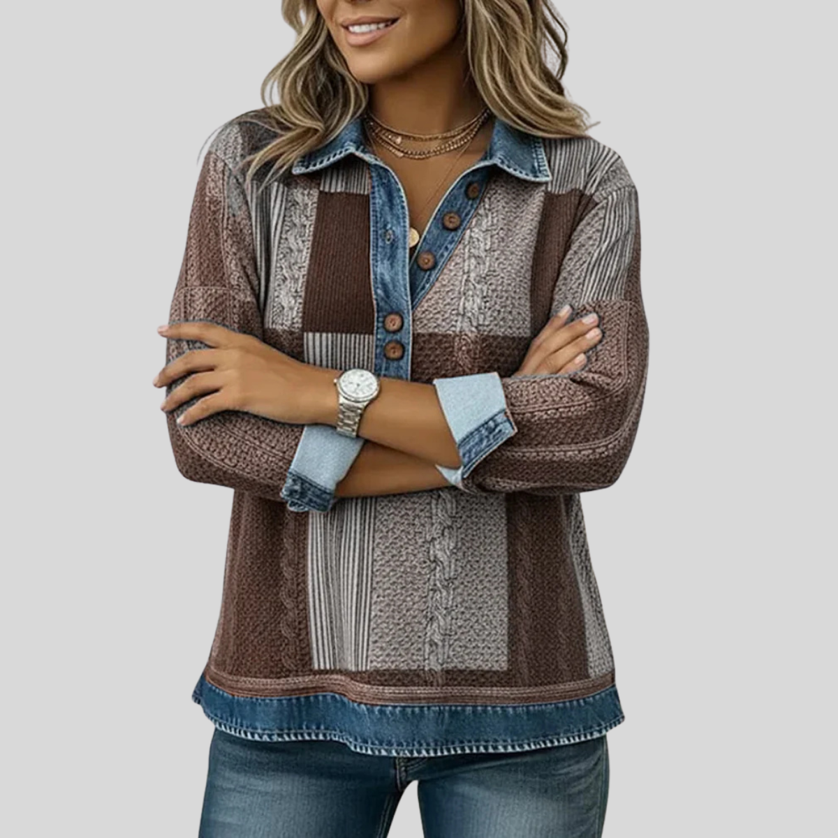 DELACROIX | Pull Patchwork Effet Denim pour Femme Sylvie