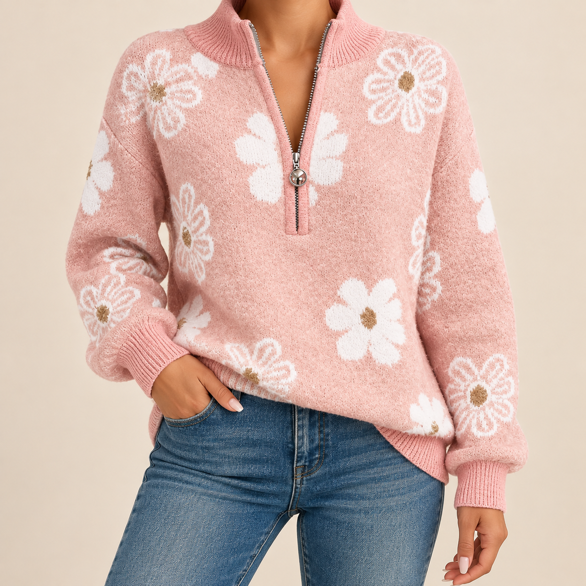 Monique™ – Cardigan fleuri doux intemporel élégant