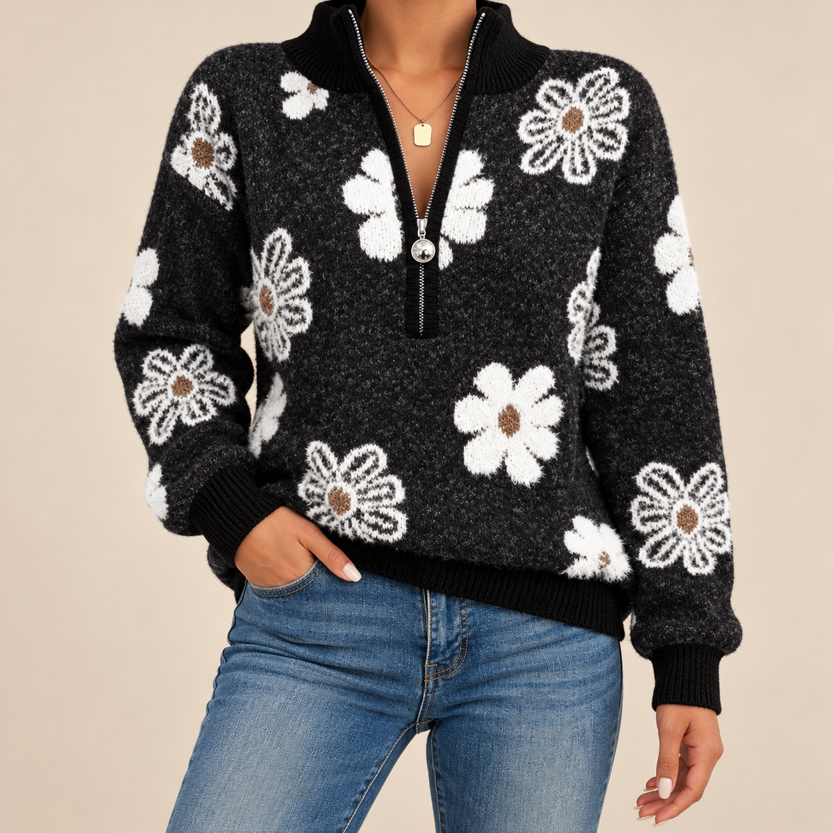 Monique™ – Cardigan fleuri doux intemporel élégant