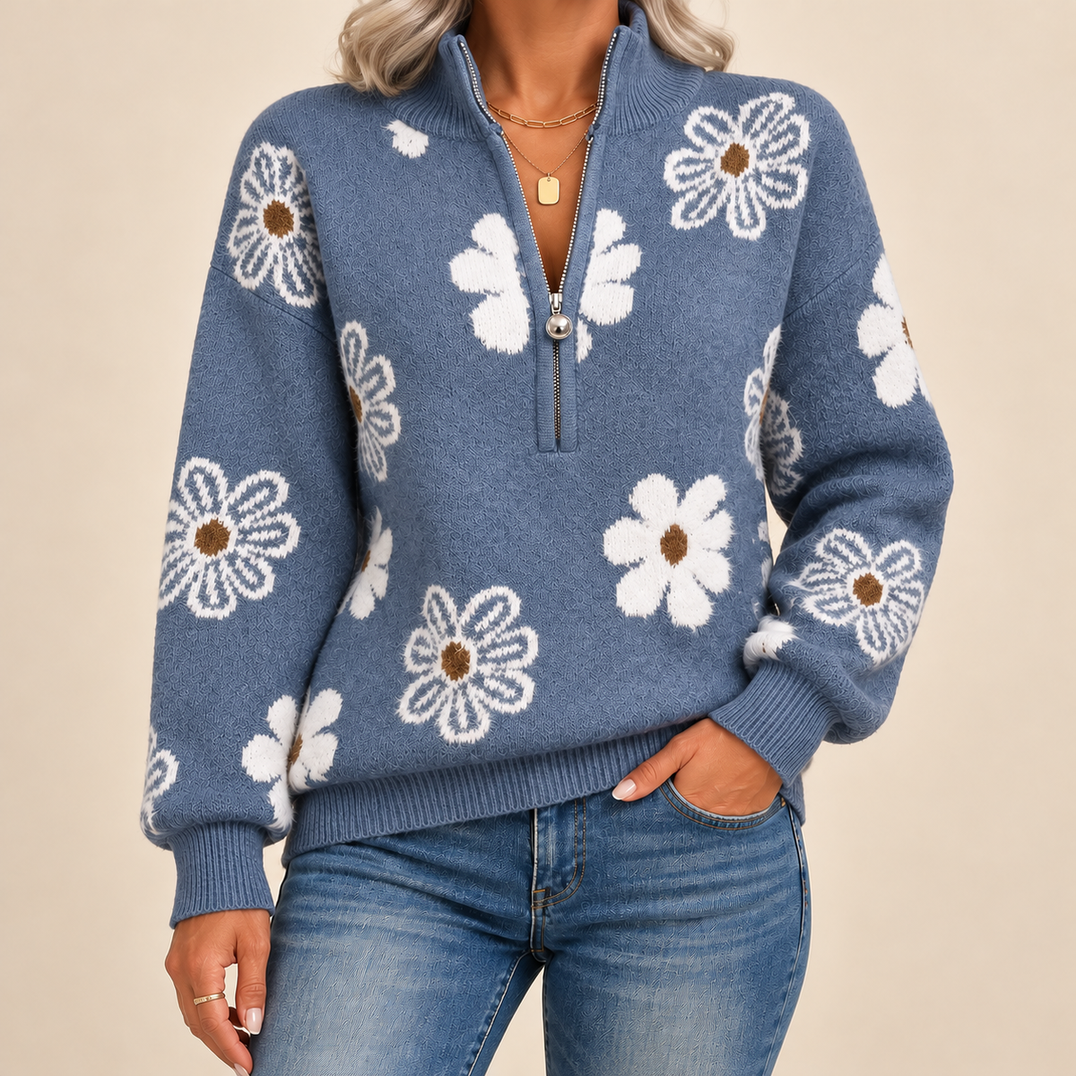 Monique™ – Cardigan fleuri doux intemporel élégant