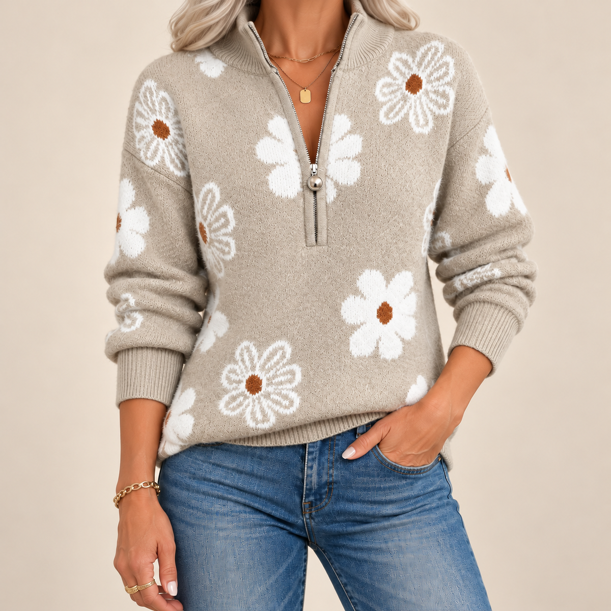 Monique™ – Cardigan fleuri doux intemporel élégant