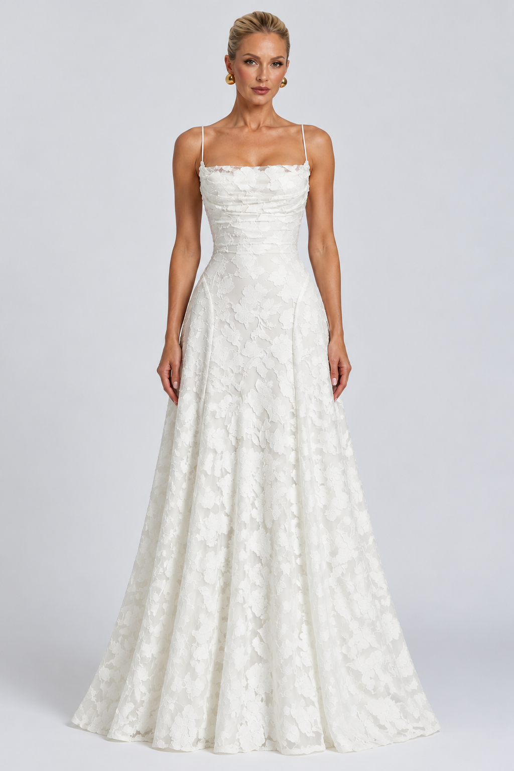 Ava | Robe Longue en Brocart Fleuri