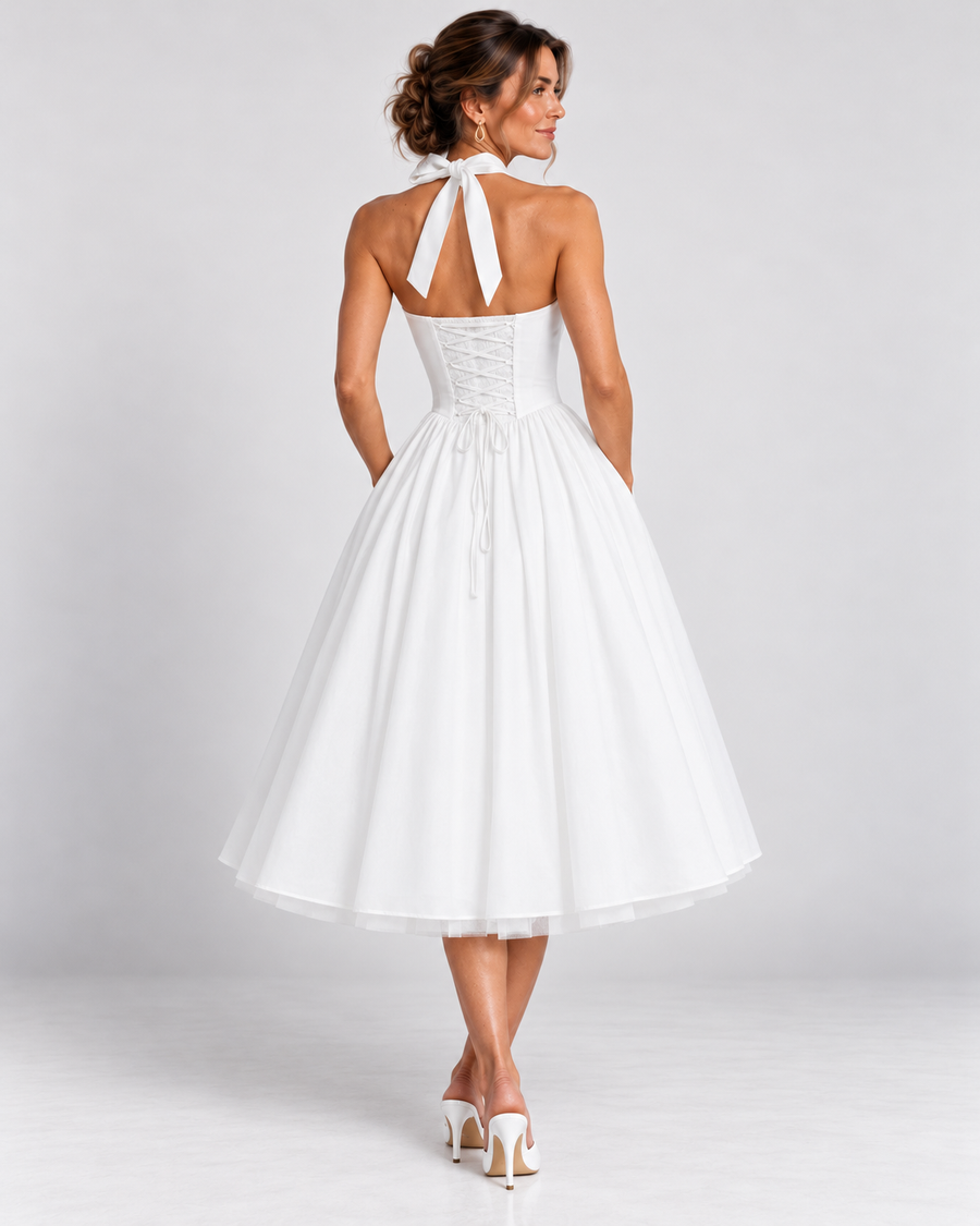 Danielle | Robe Midi Corset Col Licou