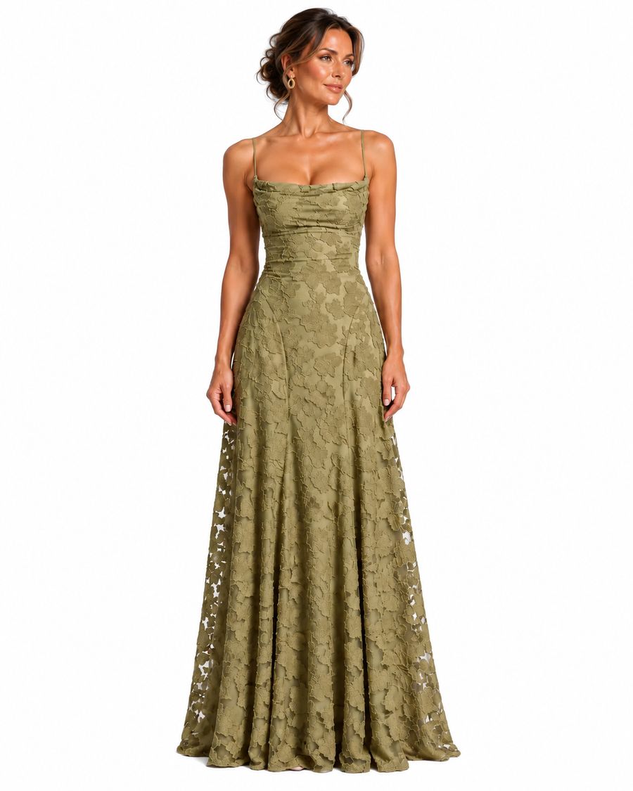 Ava | Robe Longue en Brocart Fleuri