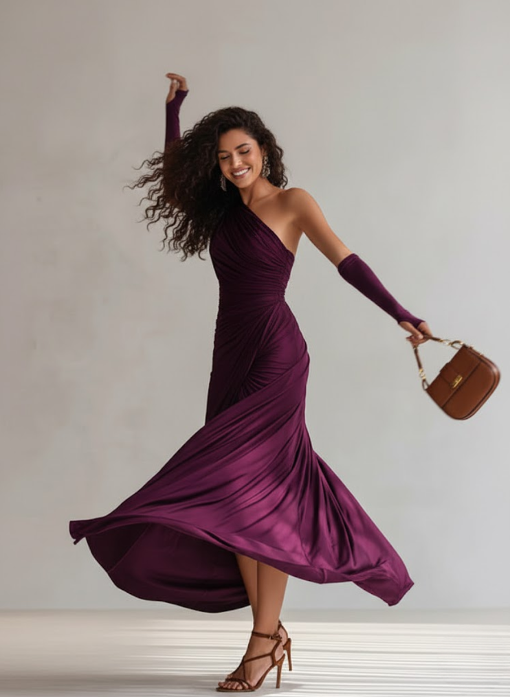 Isadora™ — Robe maxi drapée une épaule
