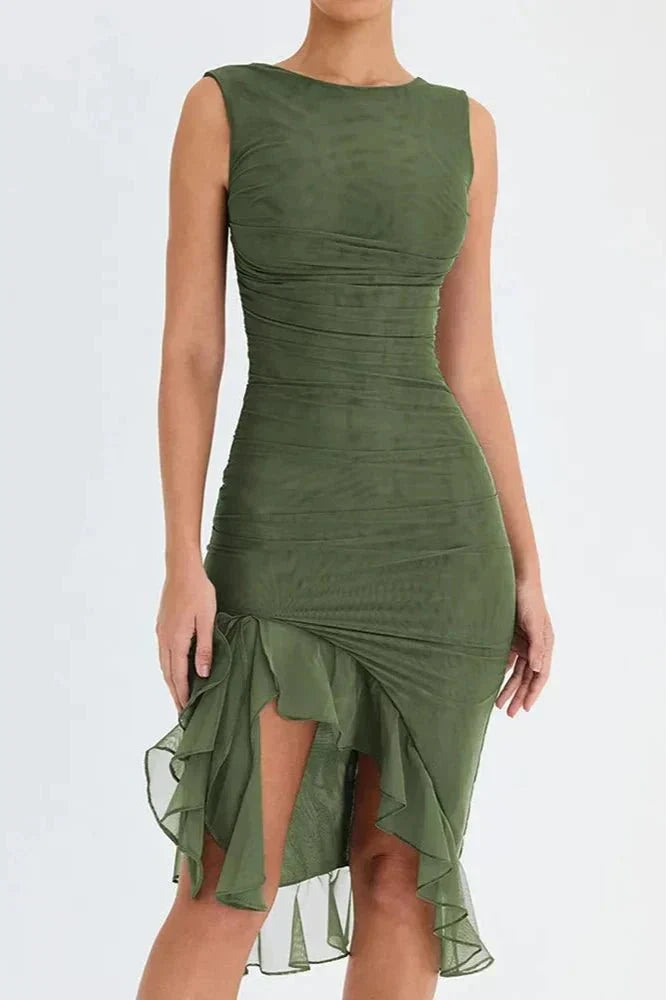 Arabella | Robe Midi Froncée Asymétrique