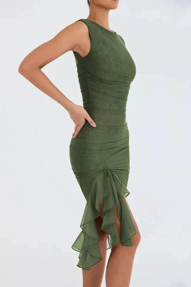 Arabella | Robe Midi Froncée Asymétrique