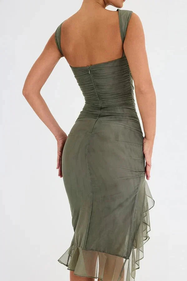 Arabella | Robe Midi Froncée Asymétrique