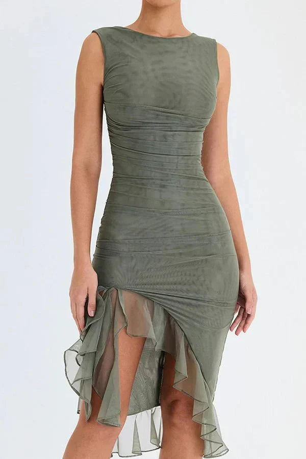 Arabella | Robe Midi Froncée Asymétrique