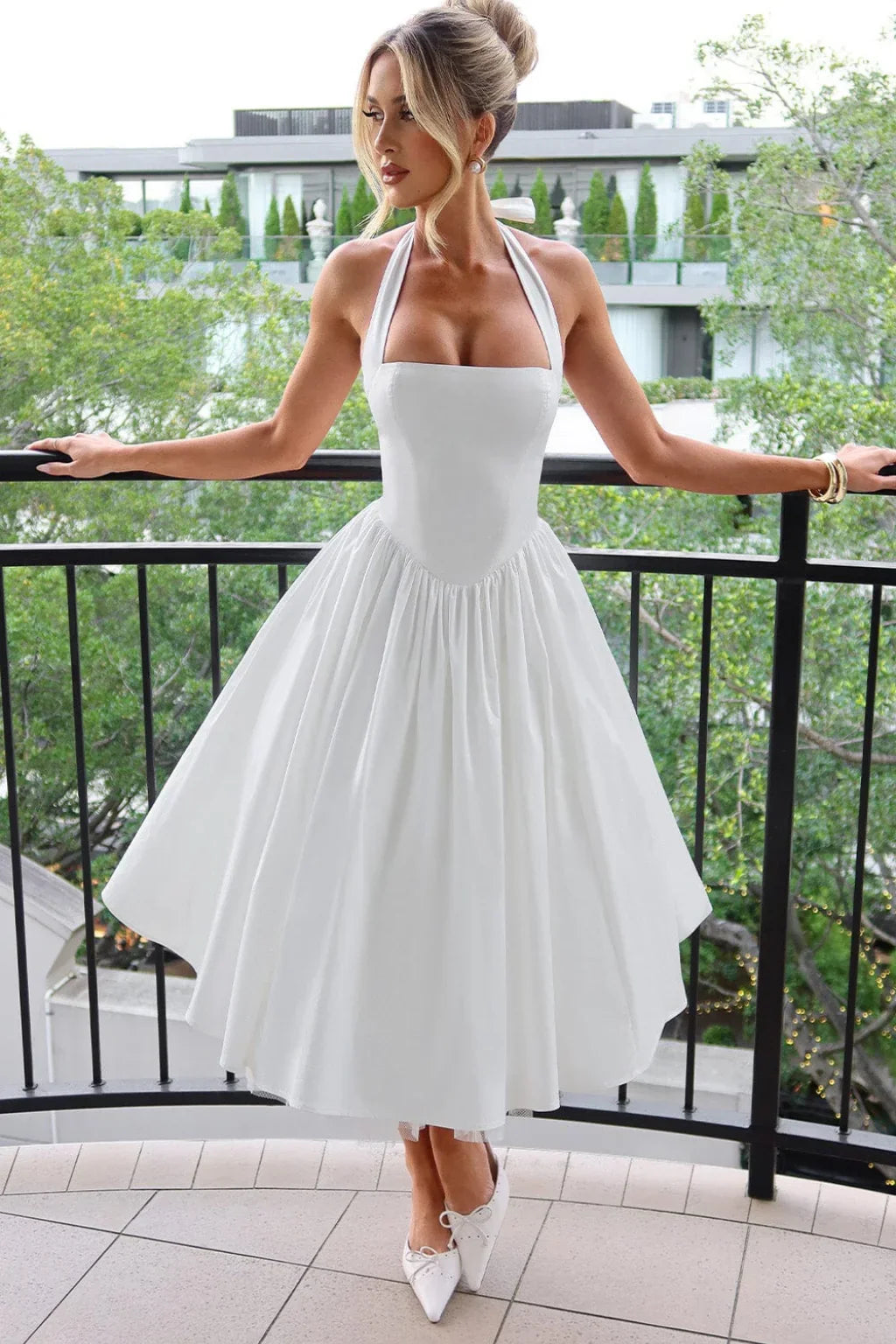 Danielle | Robe Midi Corset Col Licou