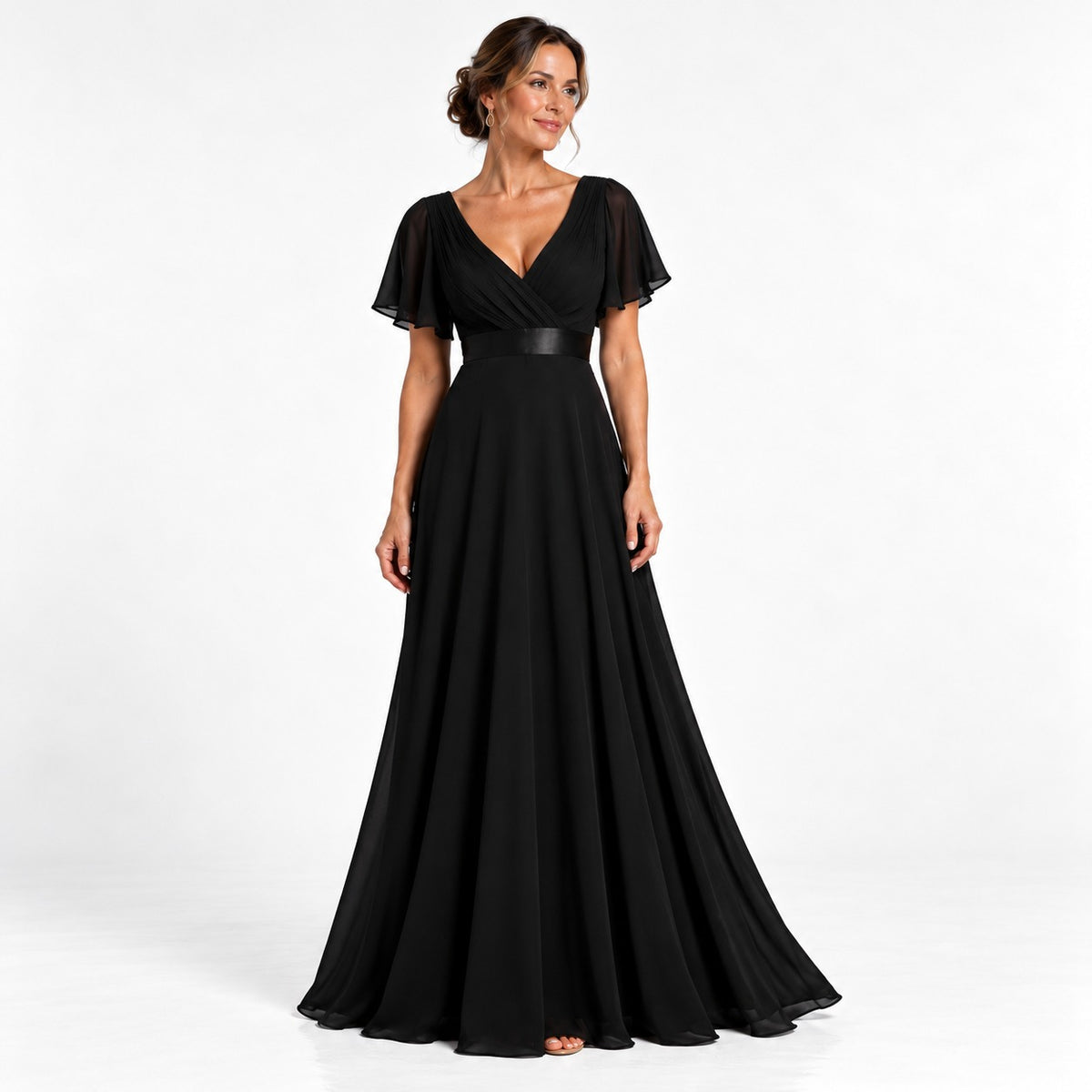Felicity | Robe Longue Col V à Manches Volantées