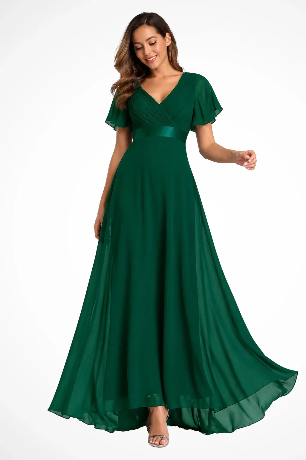 Felicity | Robe Longue Col V à Manches Volantées
