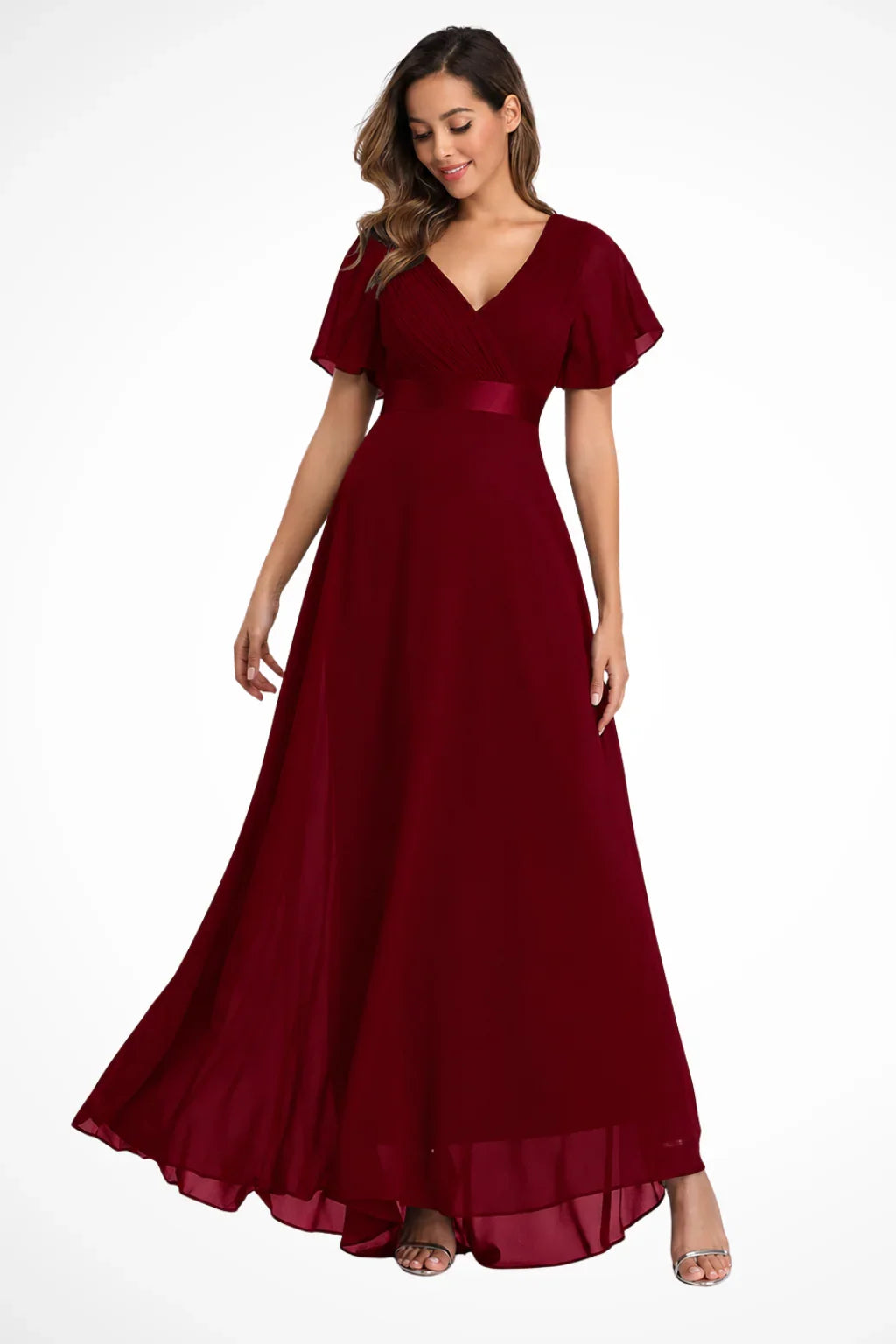 Felicity | Robe Longue Col V à Manches Volantées
