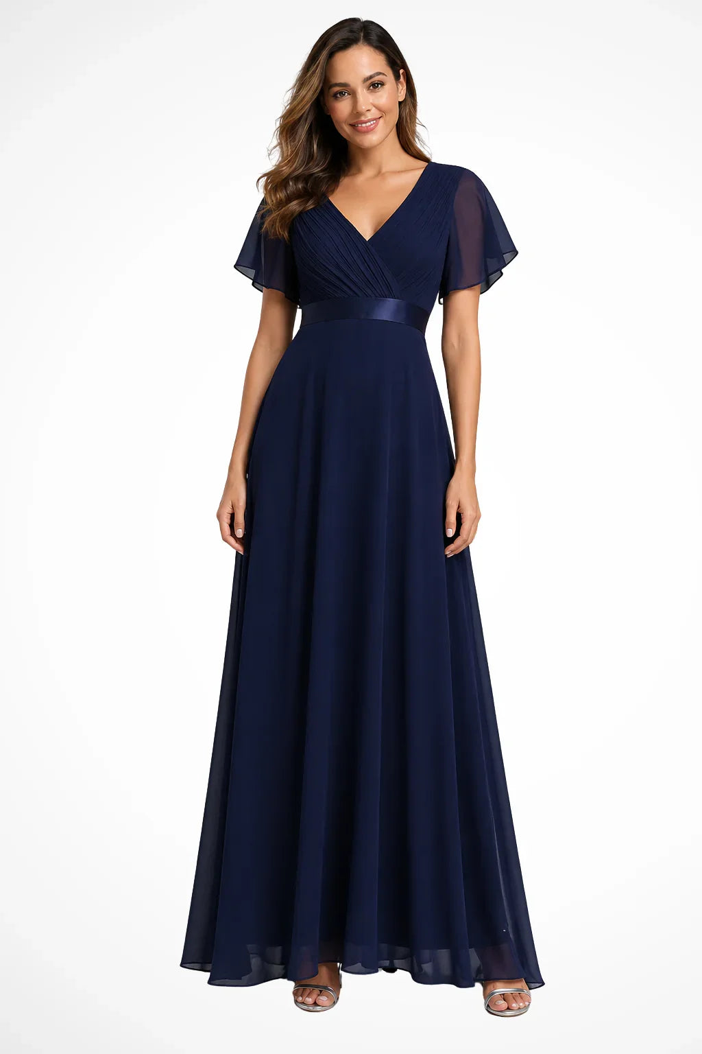 Felicity | Robe Longue Col V à Manches Volantées