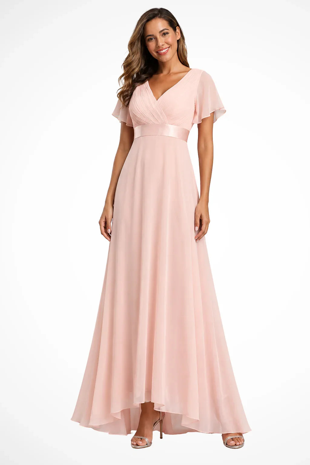 Felicity | Robe Longue Col V à Manches Volantées