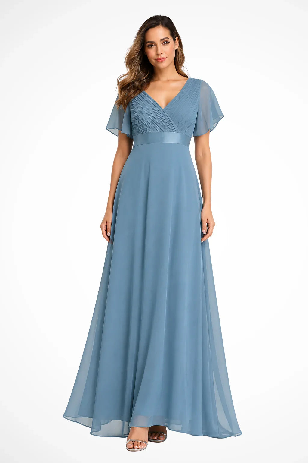 Felicity | Robe Longue Col V à Manches Volantées