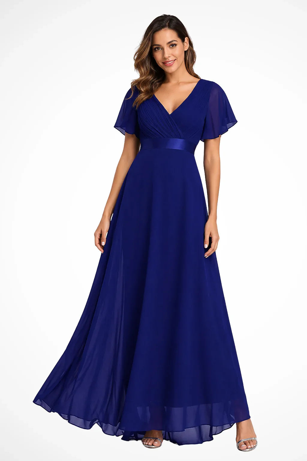 Felicity | Robe Longue Col V à Manches Volantées
