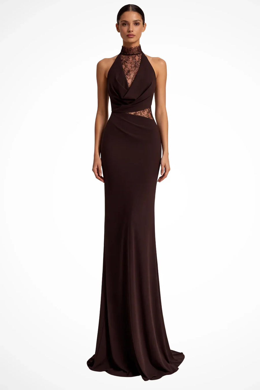 Niamh | Lace Halter Neck Wedding Guest Maxi Dress with High Collar