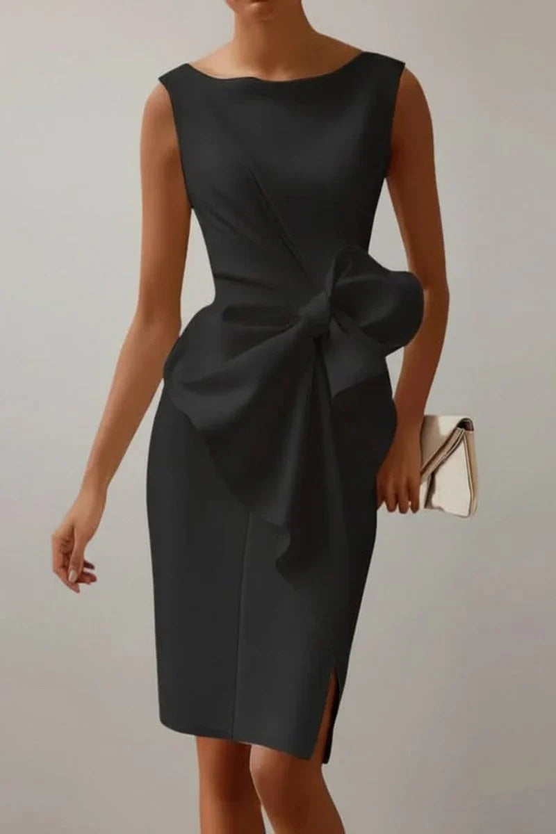 Bow Detail Midi Dress - Sheath Sleeveless Women's Wedding
