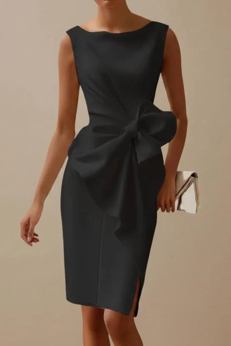 Bow Detail Midi Dress - Sheath Sleeveless Women's Wedding